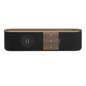 Gulches Black Gold TV Stand Entertainment Center Fits TVs up to 80 in with 3 Drawers 2 Cabinets Glass Doors - 1 of 4