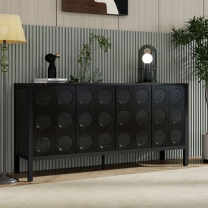 59.8" Modern Sideboard Buffet,Black Storage Cabinet with Geometric Doors & Adjustable Shelves for Living Room,Entryway-Baofuwish - 1 of 4