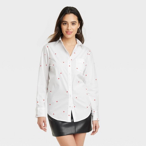 Women's Slim Fit Boyfriend Tailored Long Sleeve Button-down Shirt - A New  Day™ White/heart Xl : Target