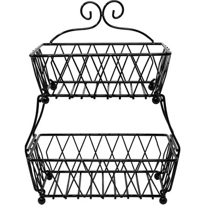 Sorbus 2-Tier Fruit Bread Basket Display Stand, Counter Storage for Kitchen, Bathroom, Rectangular Antique Metal — фото 7