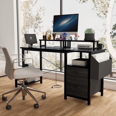 NicBex 47.3 Inch Home Office Desk,Computer Desk with Power Outlet,2 Monitor Stands,2 Drawers,Side Pocket,Reversible Game Table,Vanity Table