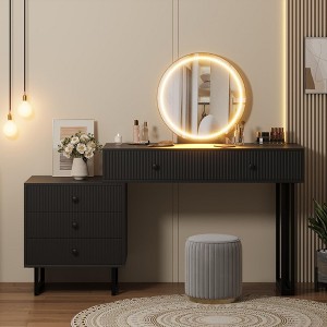 Whizmax Vanity Desk with Mirror and Lights, Small Makeup Vanity with 5 Drawers for Bedroom, Modern Makeup Vanity Organizer with 3 Color Lights - 1 of 4