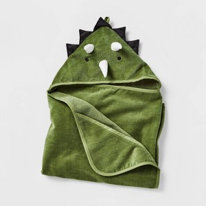 25"x50" Dinosaur Kids' Hooded Towel - Pillowfort™: Lightweight Cotton Velour, Machine Washable, OEKO-TEX Certified - 1 of 4