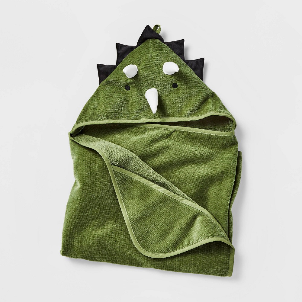 25"x50" Dinosaur Kids' Hooded Towel - Pillowfort™: Lightweight Cotton Velour, Machine Washable, OEKO-TEX Certified