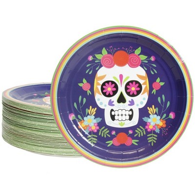 Blue Panda 80 Pack Dia De Los Muertos Disposable Plates, Sugar Skull Design (9 In)