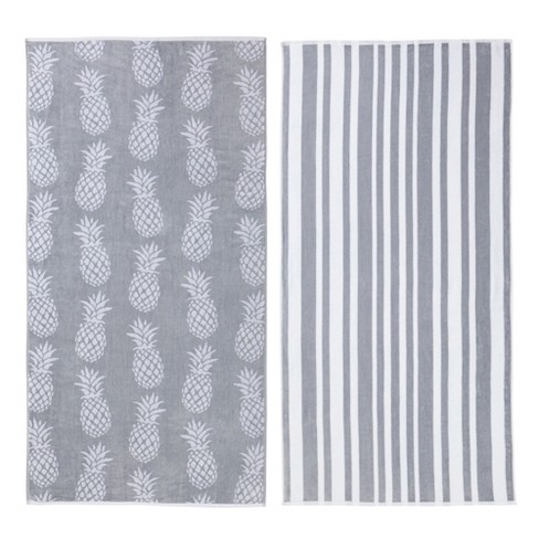  Great Bay Home Large Cotton Towel Set of 4, Cabana Striped  Beach Towels for Adults and Lightweight Pool Towels, Quick Dry Pack and  Charcoal Grey and White : Home & Kitchen