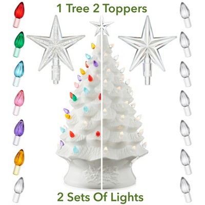 24-Inch White Ceramic Christmas Tree with Multi-Color Lights