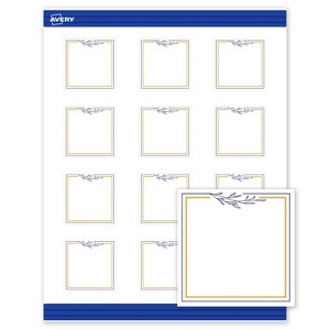 Avery Printable Square Cards, Gold & Navy Border with Florals, 2" x 2", Matte White Square Cards, Laser/Inkjet, 120ct, Great for Business Cards - 1 of 4