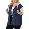 Agnes Orinda Women's Plus Size Denim Button Down Drawstring Hood Utility Long Jean Vests - 2 of 4
