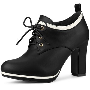 Allegra K Women's Platform Lace Up Chunky Heels Ankle Boots - 1 of 4