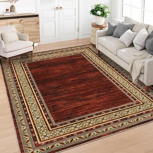 Modern 5'x7' Washable Area Rugs  Geometric Rugs for Living Room Bedroom Boys,Ultra Thin Non Slip Modern Large Accent Carpet Red - 1 of 4