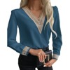 Women's Stylish Lace - Trimmed Solid Color Blouse with V - Neck and Three - Quarter Sleeves, Perfect for Any Occasion - 2 of 2