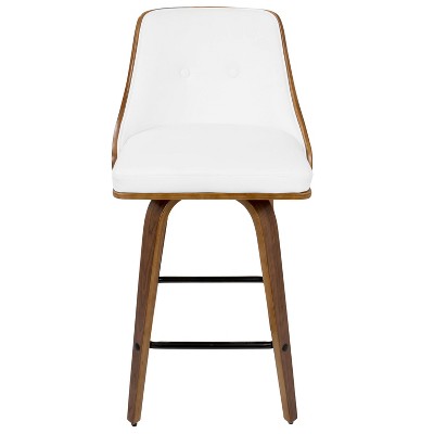 Mid-Century Modern White Swivel Counter Stool with Wooden Back