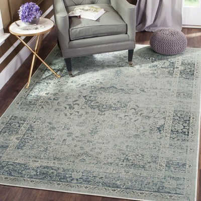 Light Blue Rectangular Washable Reversible Viscose Area Rug 5' x 7'