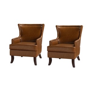 Set of 2 Gonzalo Mid-century Modern Vegan Leather ergonomic Accent Armchair | ARTFUL LIVING DESIGN - 1 of 4