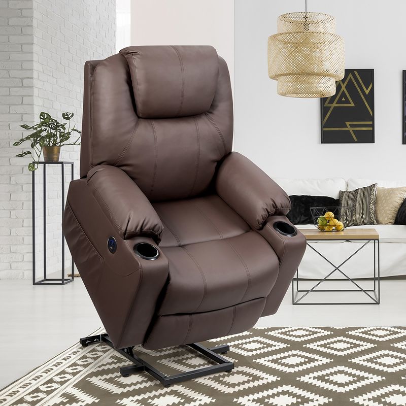 Costway Electric Recliner Chair Massage Sofa Leather w/ USB Charge Port Brown\Black, 2 of 11
