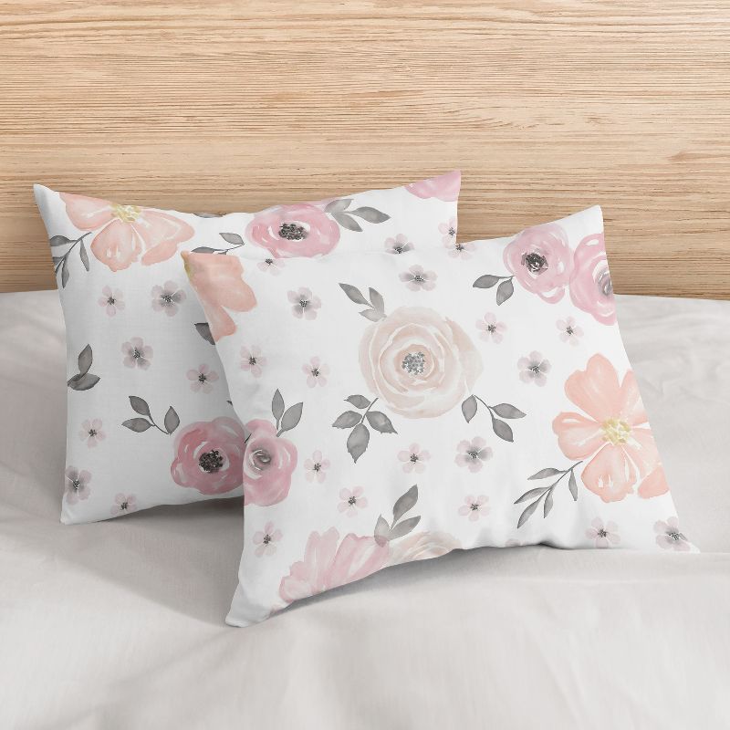 Sweet Jojo Designs Queen Duvet Cover and Shams Set Watercolor Floral Pink and Grey 3pc, 5 of 8