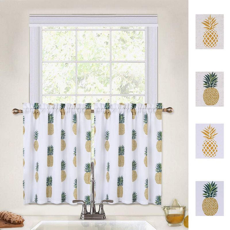 Whizmax Pineapple Tier Curtains 24 Inches Length for Kitchen Bathroom Window, 1 of 6