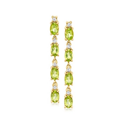 Ross-Simons 3.90 ct. t.w. Peridot and .40 ct. t.w. White Topaz Drop Earrings in 18kt Gold Over Sterling