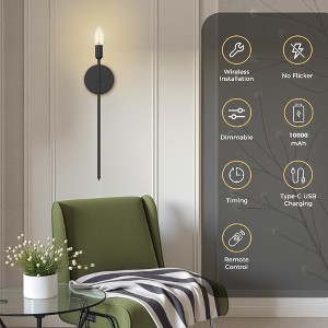 DORESshop 23 in. 1-Light Black Candlestick Wall Sconce, Set of 2 Long Modern Candle Holders for Bedroom, Dining Room, Living Room - 1 of 4