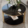 Modern Black Mirror Coffee Table, Asymmetrical Metal, Circular Metal Drum Base - 2 of 4