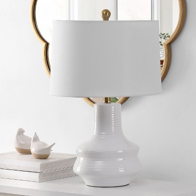 Ivory Ceramic Arc Table Lamp with Drum Shade