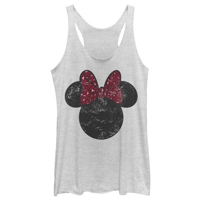 Women's Mickey & Friends Distressed Minnie Mouse Sitting Racerback Tank Top  - Pink Heather - Large : Target