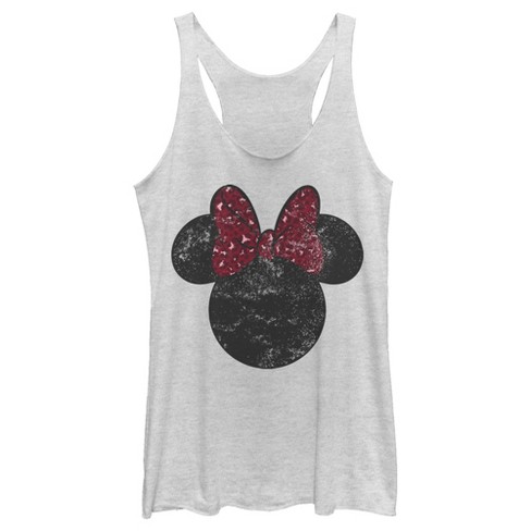 Women's Mickey & Friends Minnie Mouse Distressed Leopard Bow Racerback Tank  Top - White Heather - X Small