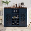 47" Wine Cabinet with Glass Doors Feature and Silk Screened Pattern Design Navy Blue - Festivo - 3 of 4