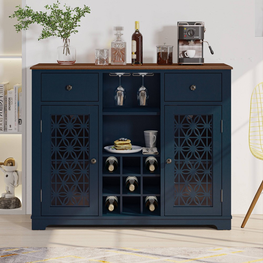 Photos - Display Cabinet / Bookcase 47" Wine Cabinet with Glass Doors Feature and Silk Screened Pattern Design