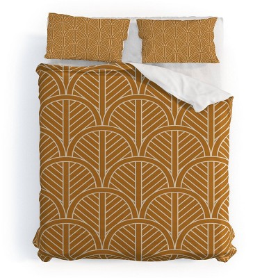 Deny Designs Jessica Molina Golden Rattan Fan Pattern Duvet Cover and Pillow Sham Set Cream