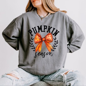 Simply Sage Market Coquette Orange Bow Pumpkin Season Lightweight Garment Dyed Sweatshirt - 1 of 3