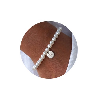 Turandoss Gold Pearl Initial Bracelets for Women Girls - Dainty Disc Charm Bracelet for Kids, Beaded Letter Bracelets for Girls, Christmas Gifts