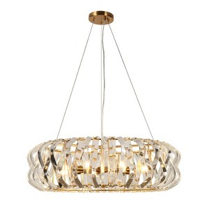 LNC Eurydamas 6-Lights 28.3" Luxury and Glam Drum Crystal Chandelier, Gold - 1 of 4