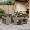 vidaXL Gray Poly Rattan 9-Piece Patio Dining Set with Cushions - Garden Furniture, Tempered Glass Tabletop, Space-Saving Design - 2 of 4