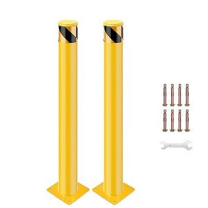 24" x 4.5" Removable Steel Safety Bollard Post, Bolt-Down Parking & Traffic Barrier, Yellow with Reflective Stripes - 1 of 4