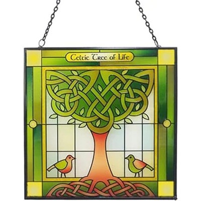 Slickblue Irish Stained Glass Panel – 6.3" Square Hanging Decor with 7 Traditional Celtic & Heritage Designs
