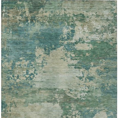 HomeRoots 9' X 12' Teal Blue Beige And Denim Blue Abstract Washable Indoor Outdoor Area Rug