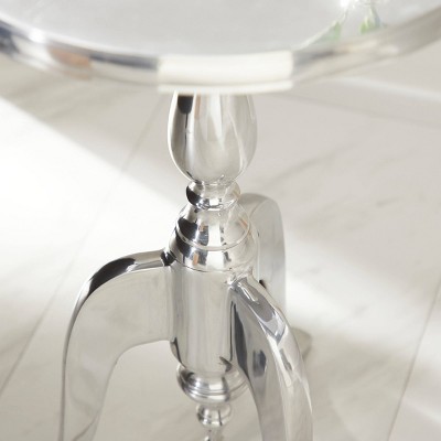 Elegant Silver Round Metal Pedestal Accent Table - 15" x 22"