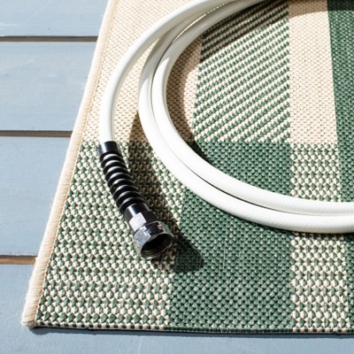Green and Beige Square Synthetic Indoor/Outdoor Rug