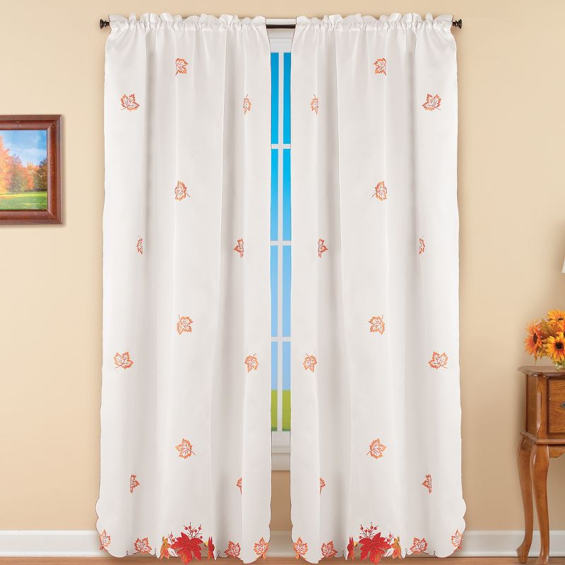 Collections Etc Multicolored Maple Leaf Embroidered Window Curtains, 3 of 5