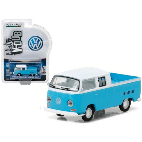 1968 Volkswagen Type 2 T2 Crew Cab Pickup White and Blue 1/64 Diecast Model  Car by Greenlight