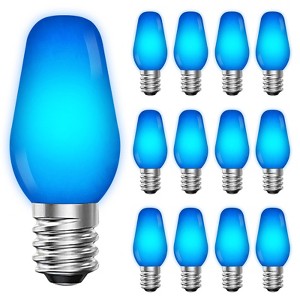 Luxrite C7 LED Blue Replacement Light Bulbs, String Lights, 0.5W, Shatterproof Colored Candelabra Bulb, Enclosed Fixture Rated E12 Base 12 Pack - 1 of 4