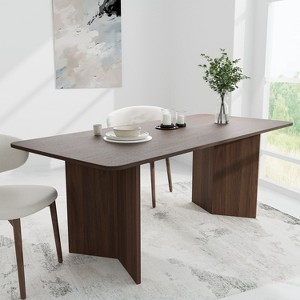 Spassway 67"L*33.5"W Oak Wood Dining Table with Double Pedestal Modern Kitchen Table with Solid Wood Legs for Seats 6 - 1 of 4