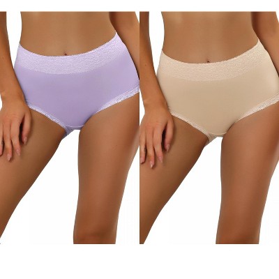 Allegra K Women's Cotton High-Rise Lace Trim Tummy Control Full Coverage Brief 2 Packs