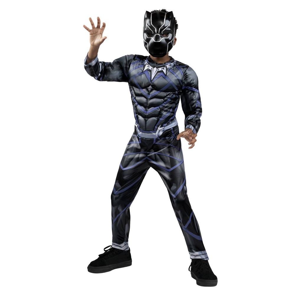 Halloween Kids' Marvel Black Panther Light Up Muscle Chest Halloween Costume Jumpsuit with Mask L