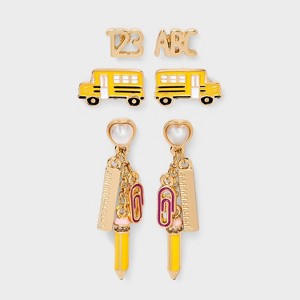 Teacher Icon Charm Stud and Drop Earring Set 3pc - Multicolor - 1 of 3