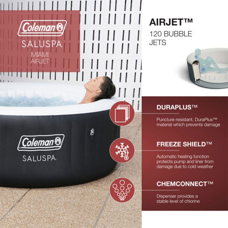 Coleman SaluSpa AirJet Inflatable Round Hot Tub with 60 Soothing Jets with 2 Pack of Bestway SaluSpa Underwater Non Slip Pool/Spa Seat, 5 of 7