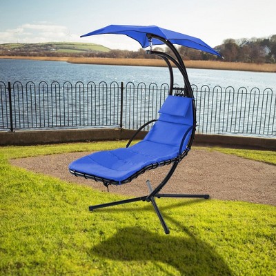 53.15"Hanging Chaise Lounger with Removable Canopy Hammock Chair with Stand,Orange