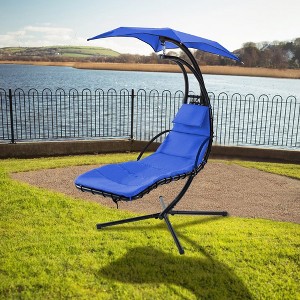 53.15"Hanging Chaise Lounger with Removable Canopy Hammock Chair with Stand,Orange - 1 of 4